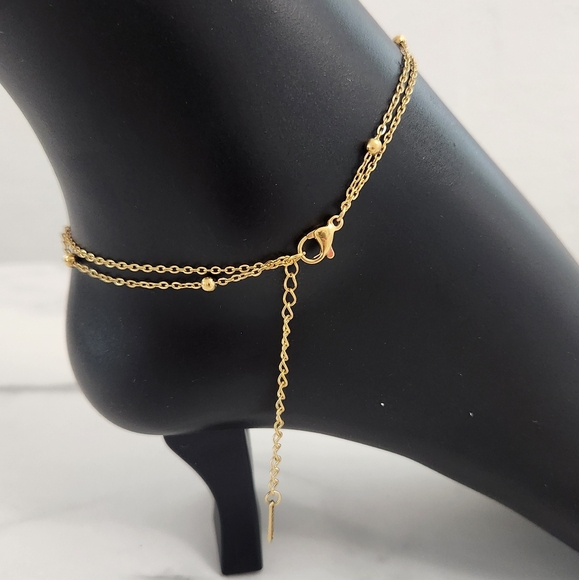 Pink Lotus Stainless Steel Double Circle Anklet With Crystal Accents - Picture 8 of 14